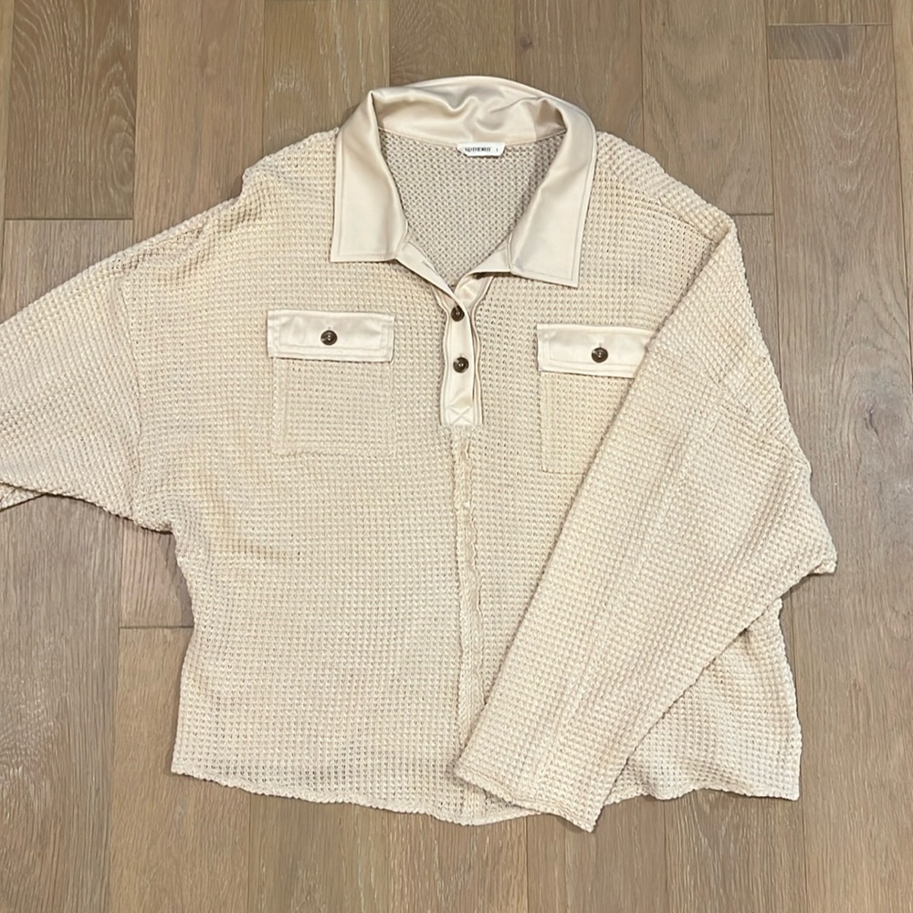 Waffle Quarter Button Up Long Sleeve